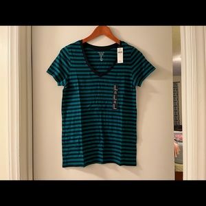 NWT GAP Sz M teal and navy stripe v-neck